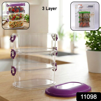 3 Layer Stackable Airtight Food Storage Container Set (1 Set)