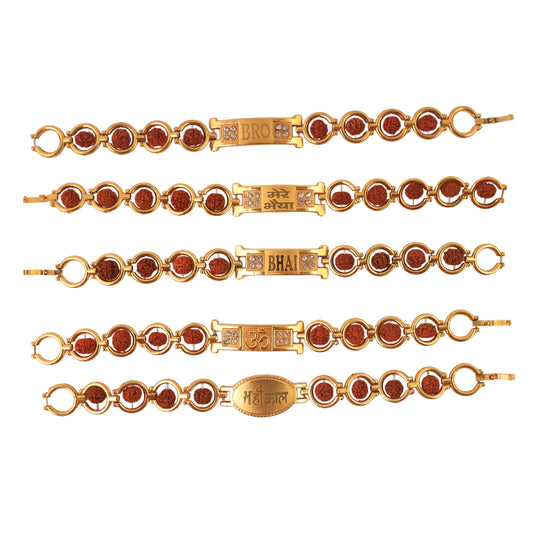 Gold Plated Designer Circular Bead Bracelet Rakhi For Brother (Mix Design  1 Pc)