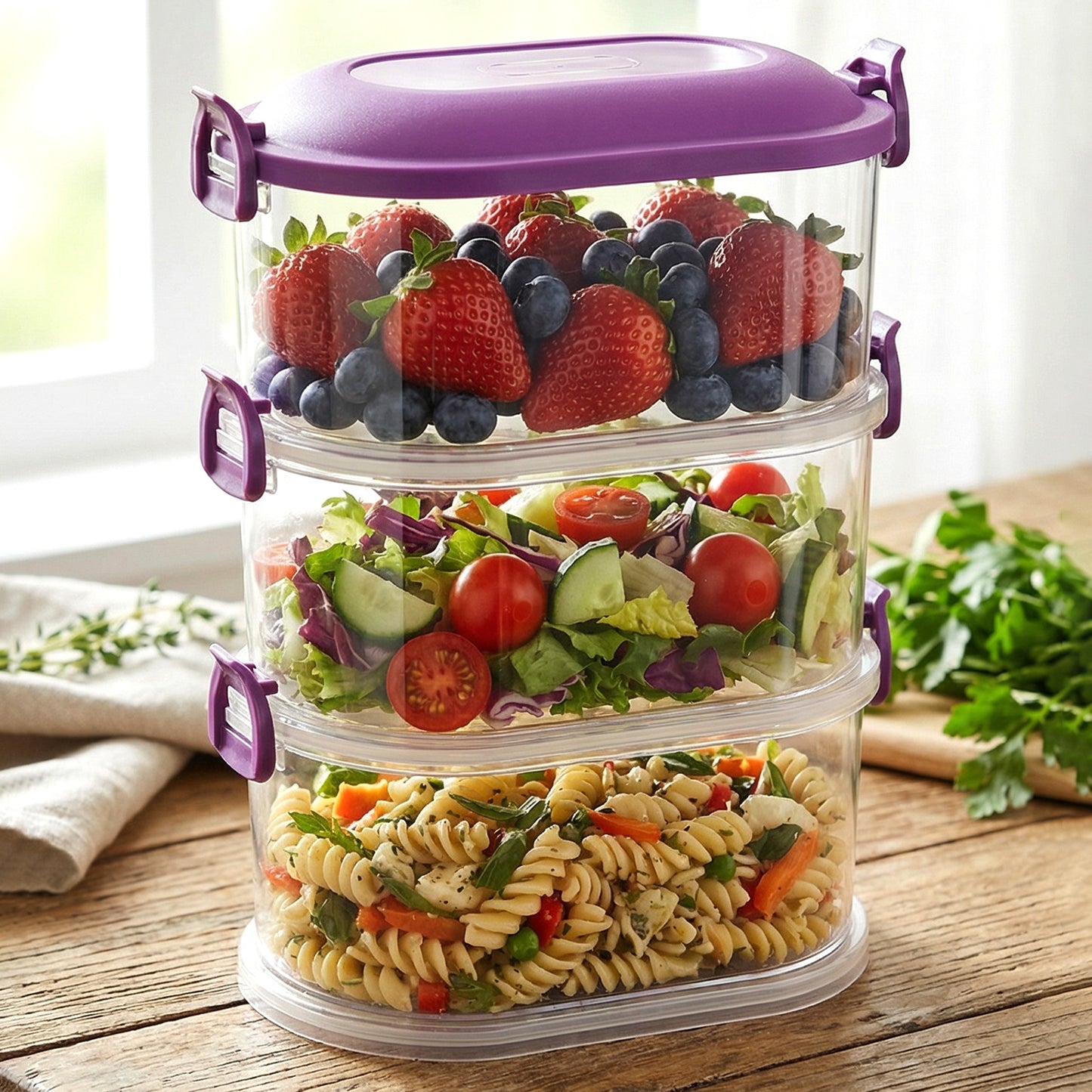 3 Layer Stackable Airtight Food Storage Container Set (1 Set)