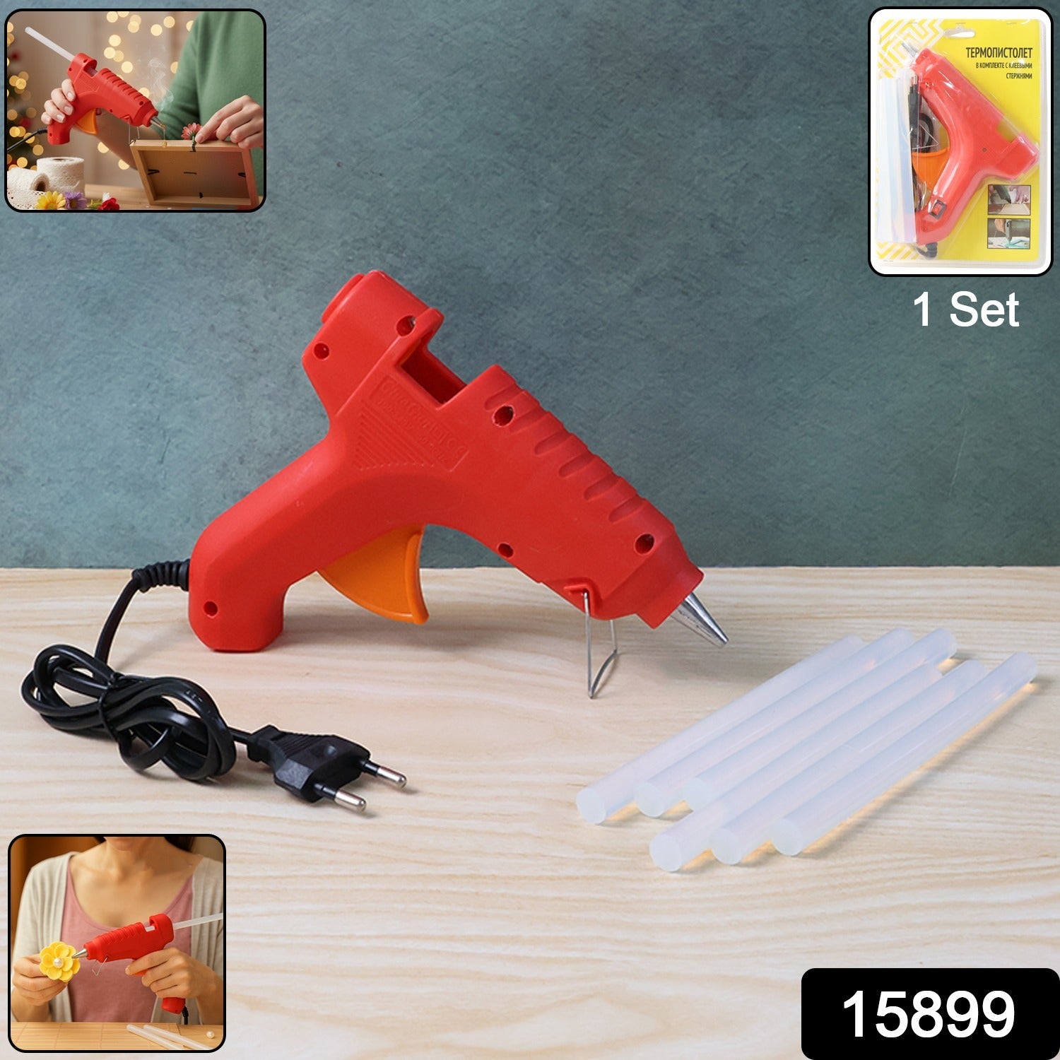 Premium 20w Hot Melt Glue Gun With 6 Transparent Glue Sticks Set